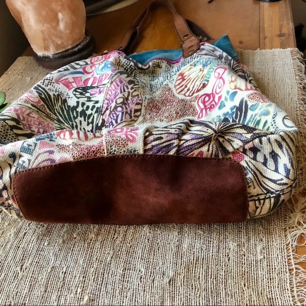 Vintage Lucky Brand Multicolor Butterfly-Print Canvas Tote with Leather Straps - Picture 5 of 15